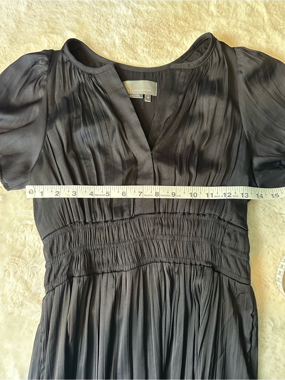 Anthropologie The Somerset Maxi Dress Black Satin Pleated Black Tie Wedding XS - Picture 3 of 10